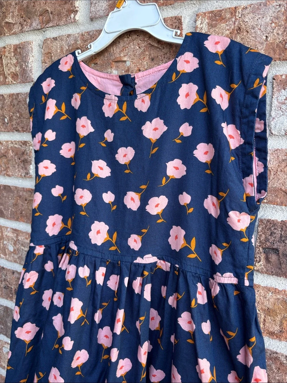 Pink chicken Girls Navy Floral Dress with Pink Flowers
